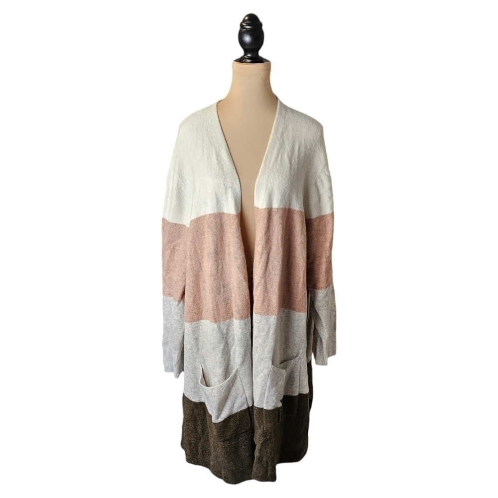 Madewell Kent Colorblock Striped Pink Green and Grey Cardigan Sz 4X